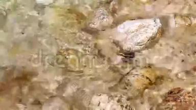 爱琴海清澈的海水冲刷着岩石